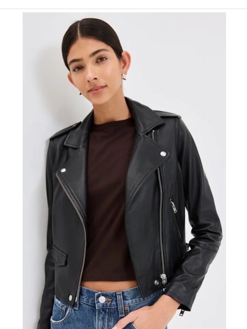 IRO Paris Black Leather Asheville cropped Moto Jacket